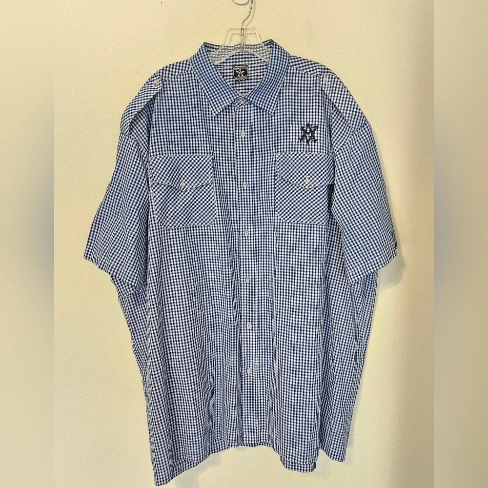 Avirex blue and white checkered short-sleeve button-up shirt Size 4X - Picture 7 of 7
